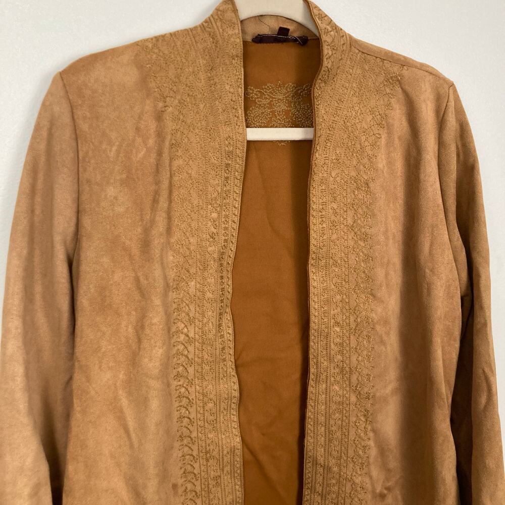 Solitaire Womens Brown Faux Suede Embroidered Duster XS Boho Western Festival
